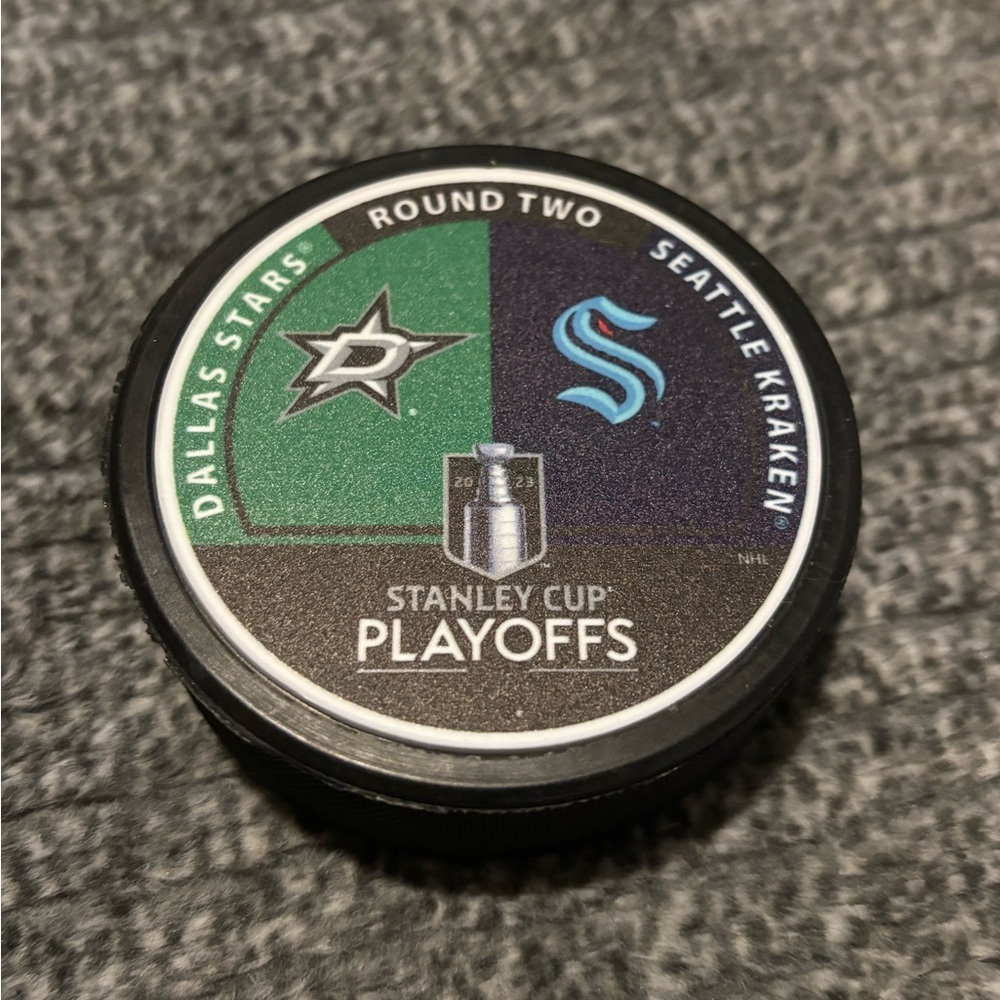 Dallas Stars vs Seattle Kraken 2023 NHL Stanley Cup Playoffs Hockey Puck